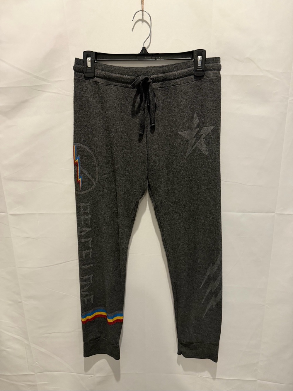 Lauren Moshi Charcoal peace love sweatpants size M.grunge,street wear,loungewear